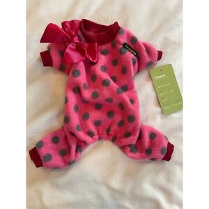 Fitwarm Pink Polka Dot Fleece Dog Pajamas with Bow Small Pet PJ NWT